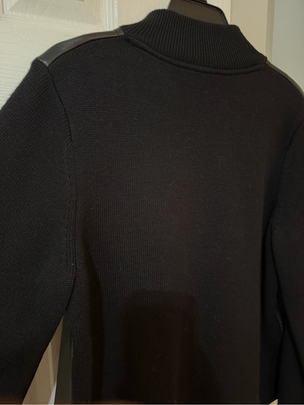Vtg 90s Pendleton Full Zip Sweater Jacket Womens L Black Leather Merino Wool - Picture 10 of 15